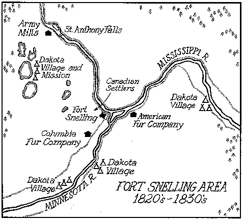 Map of Fort Snelling area in the 1820s and 1830s